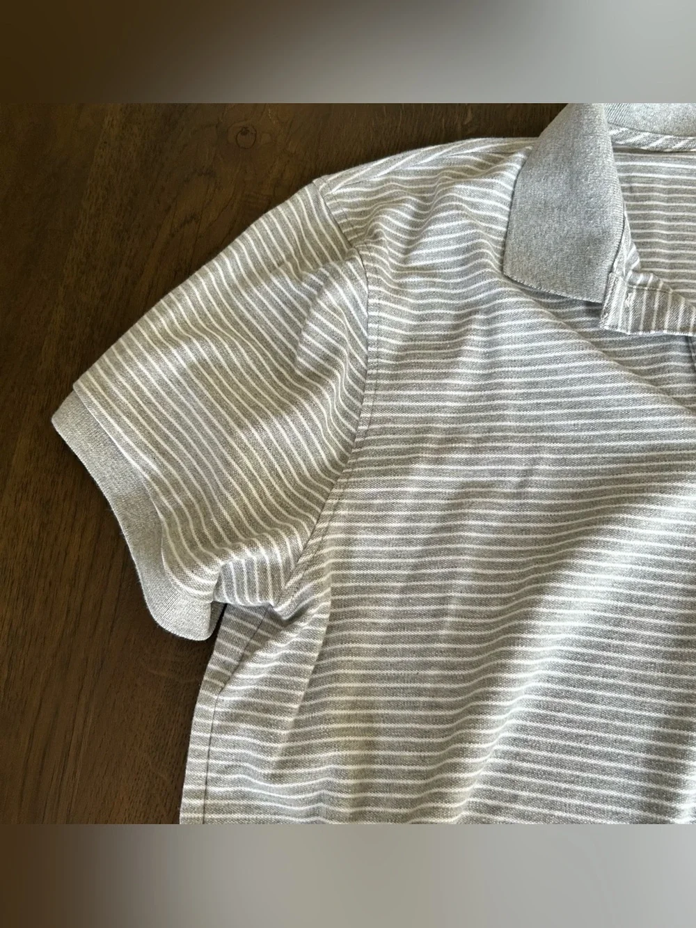 J. Crew light gray white striped flex pique polo
